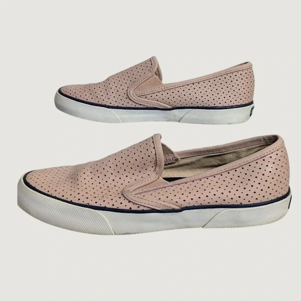 Sperry Womens 7.5  Crest Vibe Perforated Leather Slip‎ On Sneakers Blush Pink